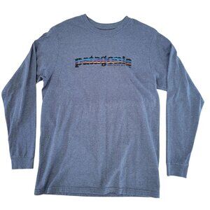 Patagonia Long Sleeve Spell Out Logo T Shirt Tee M Blue Retro
